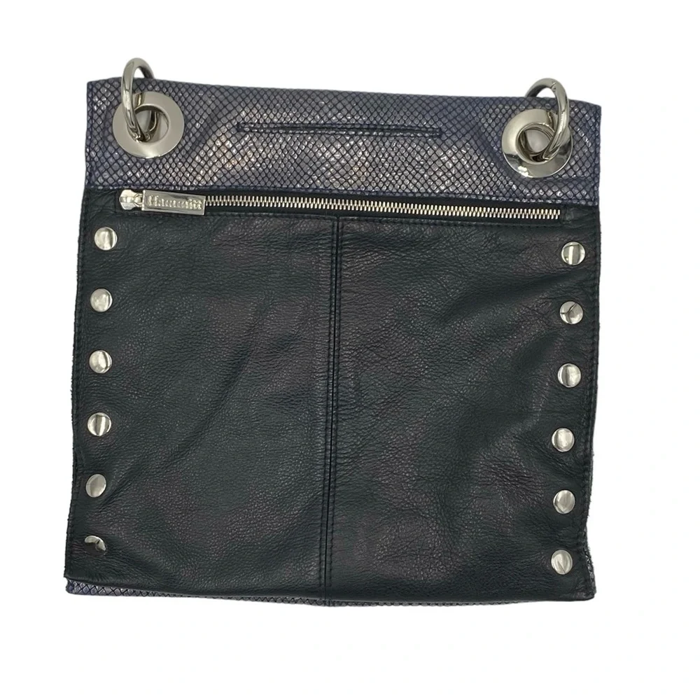 Hammitt Montana Large Reversible Black and Gray/Blue Leather Crossbody Bag - Picture 2 of 10